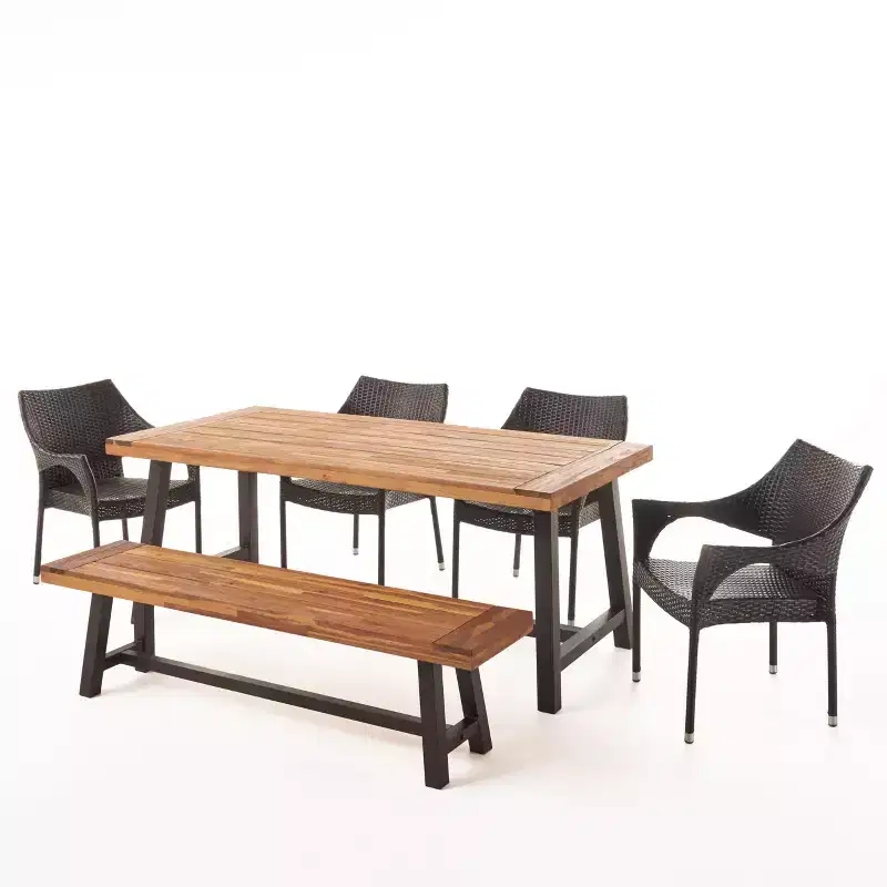 Christopher Knight Home Fletcher Outdoor Acacia Wood and Wicker 6 Piece Dining Set