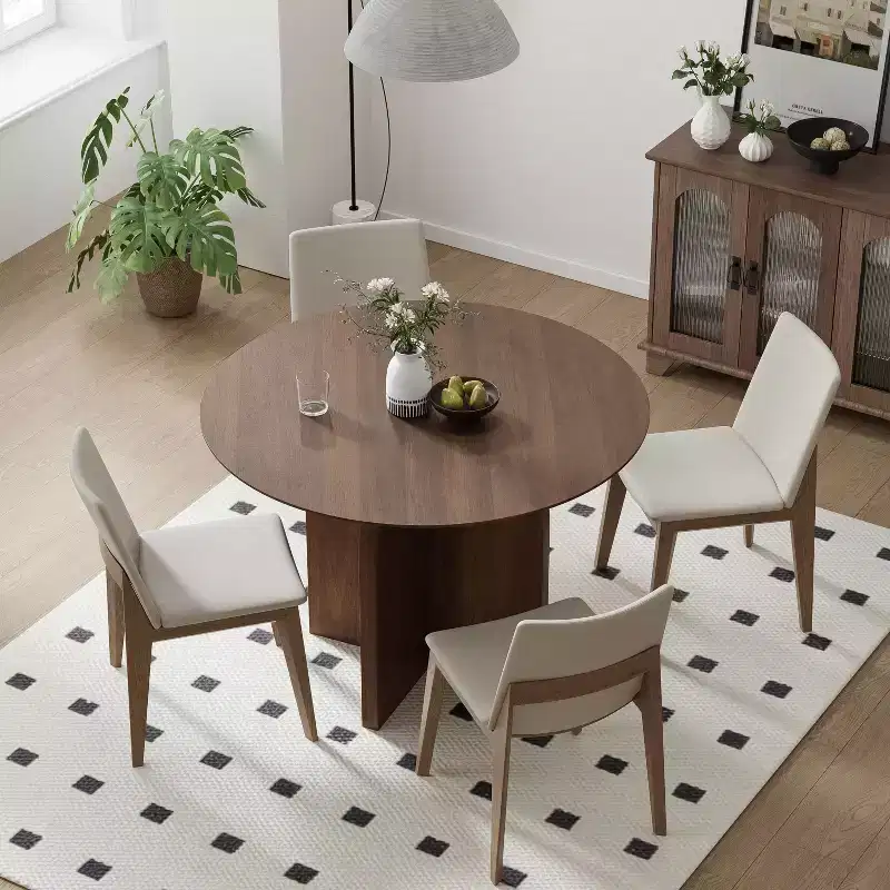 PexFix 42 x42 Solid Wood Round Dining Table with Walnut Finish and Elegant Arched Legs for Modern Dining Rooms & Kitchens