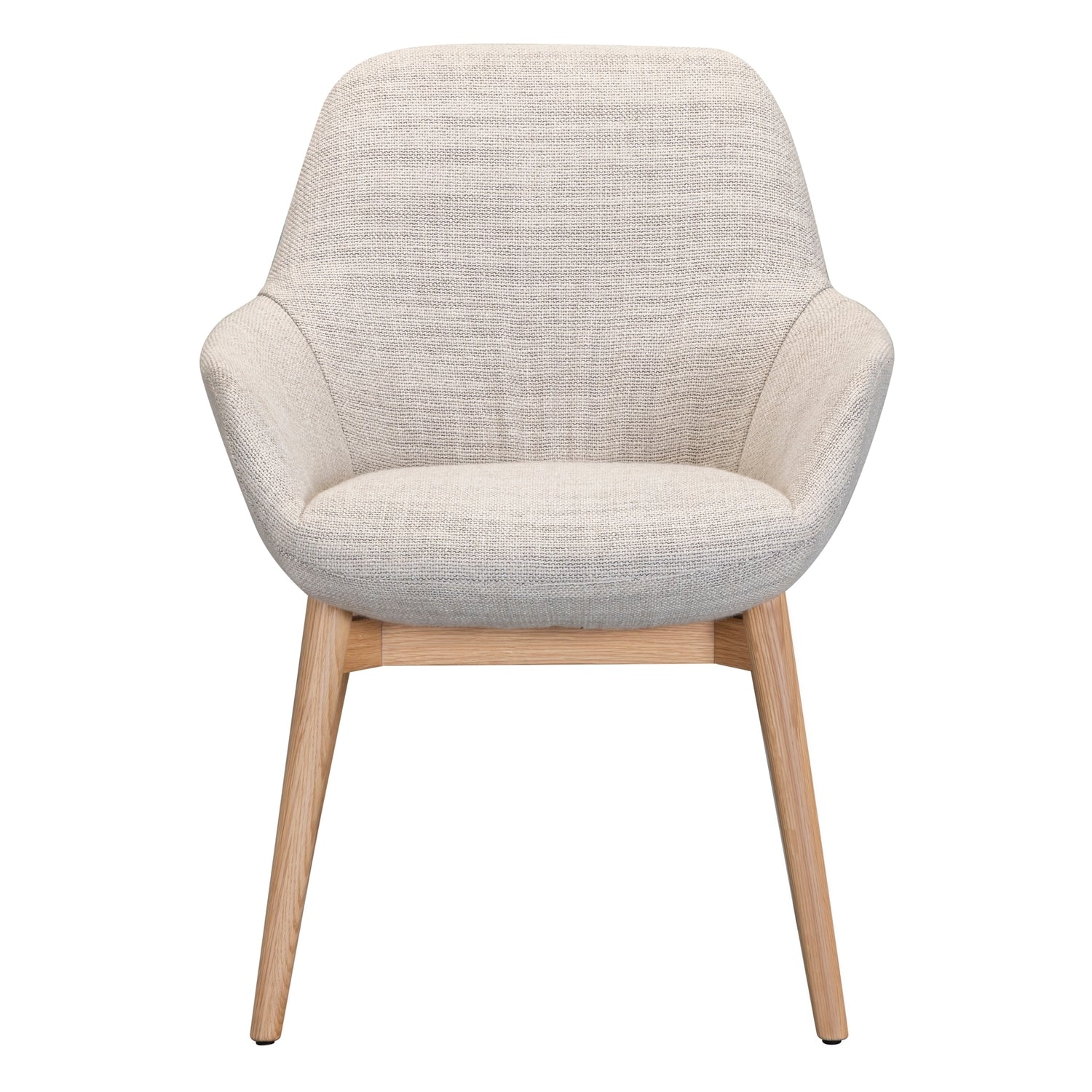 Contemporary Upholstered Dining Armchair with Tilted Backrest and Oak Base for Dining Rooms