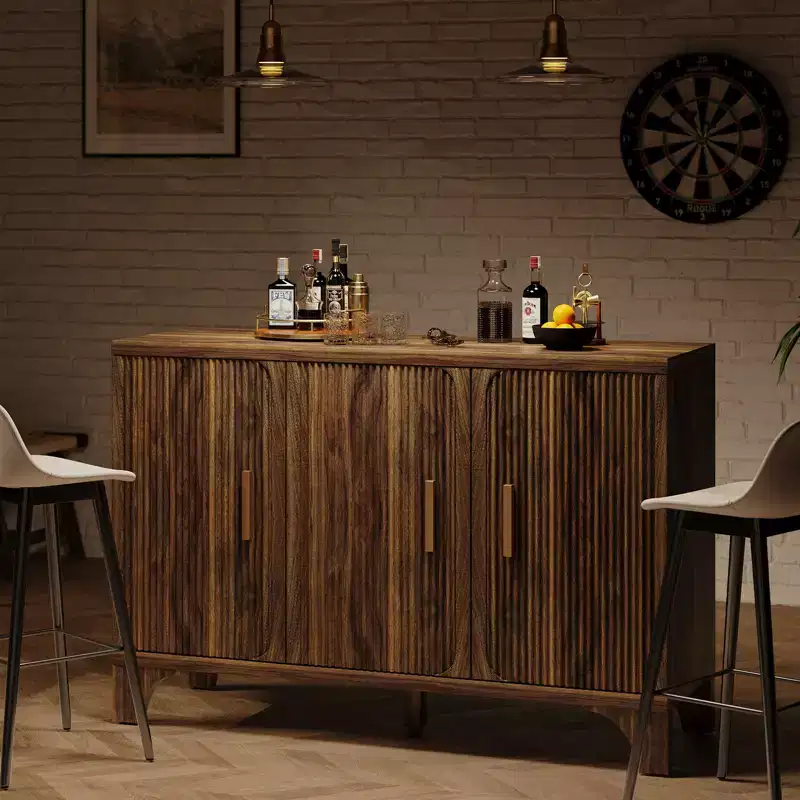 Fluted Sideboard Cabinet with Adjustable Shelves and Wood Doors