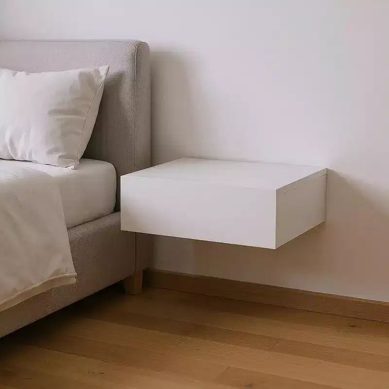 5 White Wood One Drawer Floating Nightstand