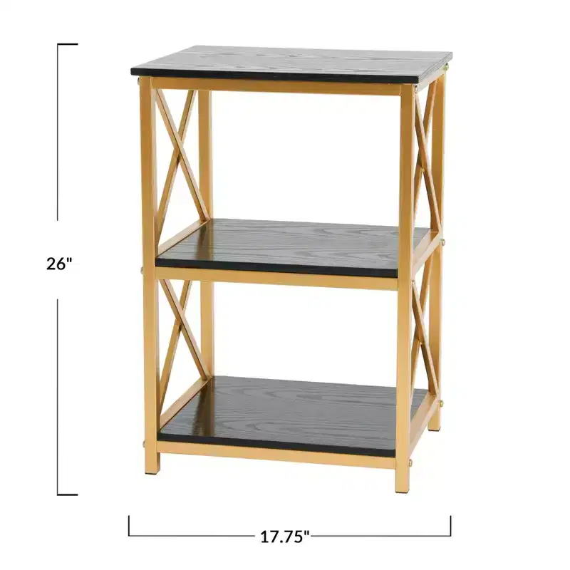 Metal and Reclaimed Wood 3-Tier Side Wood, Black and Gold
