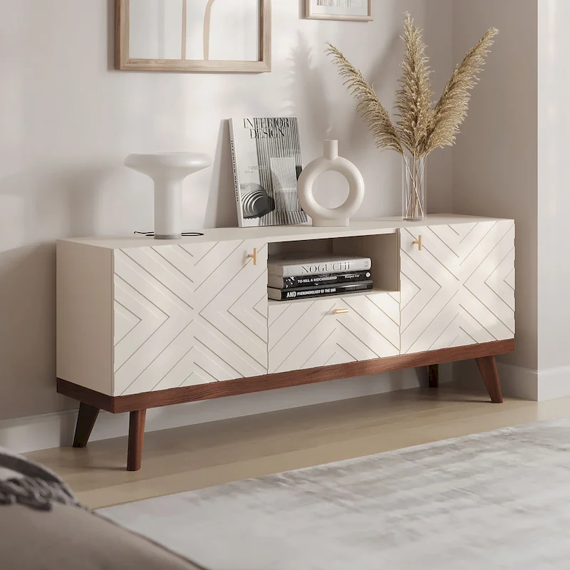 Beige TV Stand Console, Fits TVs up to 65