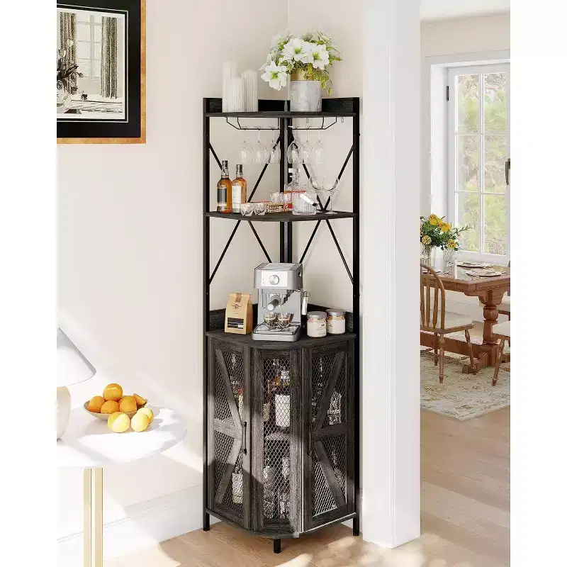 Garvee 5-Tier Corner Bar Cabinet, 71.5 Tall Liquor Cabinet with LED Lights for Home