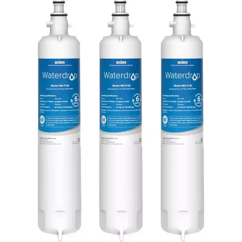 Waterdrop Replacement for GE RPWFE, RPWF (Built-in CHIP) Refrigerator Water Filter, Compatible with GFE28GYNFS,NSF 42 and 372 certified,3 Packs