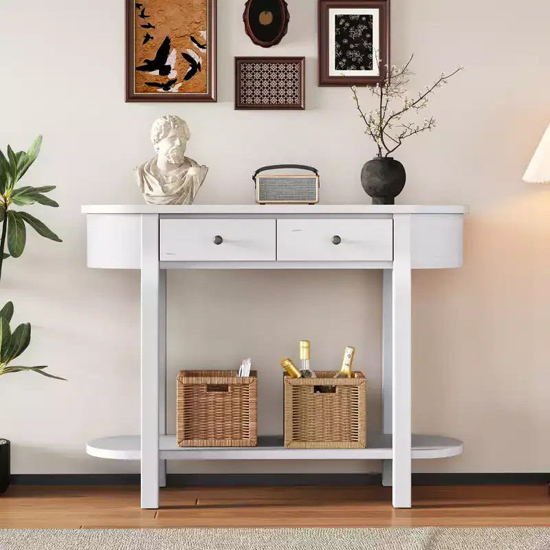 Elegant Retro Console Table with Curved Design and Smooth Glaze for Entryways, Living Rooms and Hallways - ModernLuxe