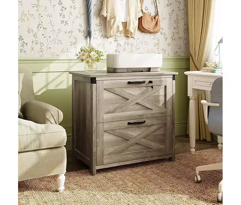2-Drawer Lateral Filing Cabinet with Lock, Wooden Printer Stand for Home Office, Fits Letter/Legal/A4 Sizes