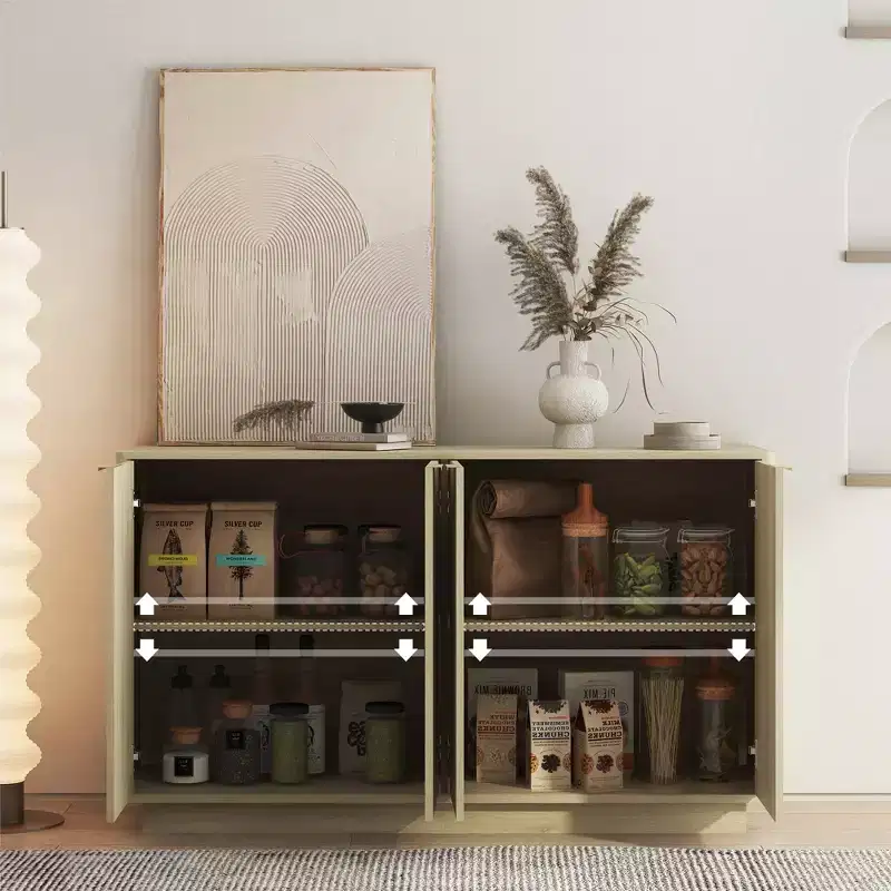 JVNOXK Modern wooden sideboard with storage space, recessed side cabinet, large sideboard with adjustable shelves, suitable for living room