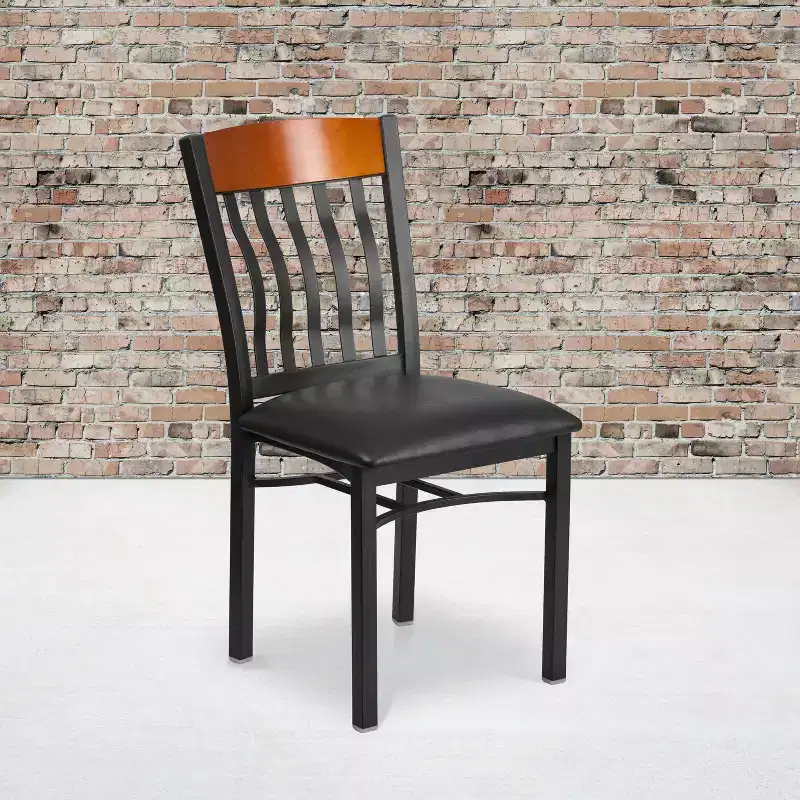 Emma and Oliver Vertical Back Metal Restaurant Dining Chair with Vinyl Seat