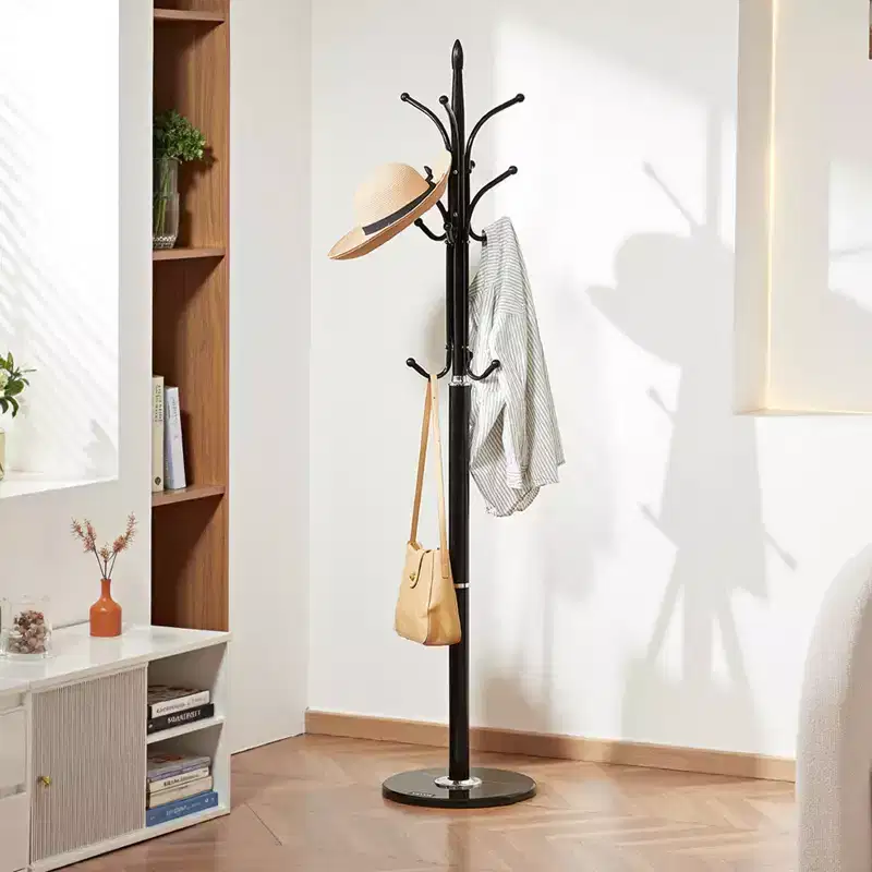 VEVOR Coat Rack Freestanding, Coats Tree Stand with Stable Marble Base & 6 Hooks, Free Standing Hall Coat Rack for Entryway, Bedroom, Office, Black