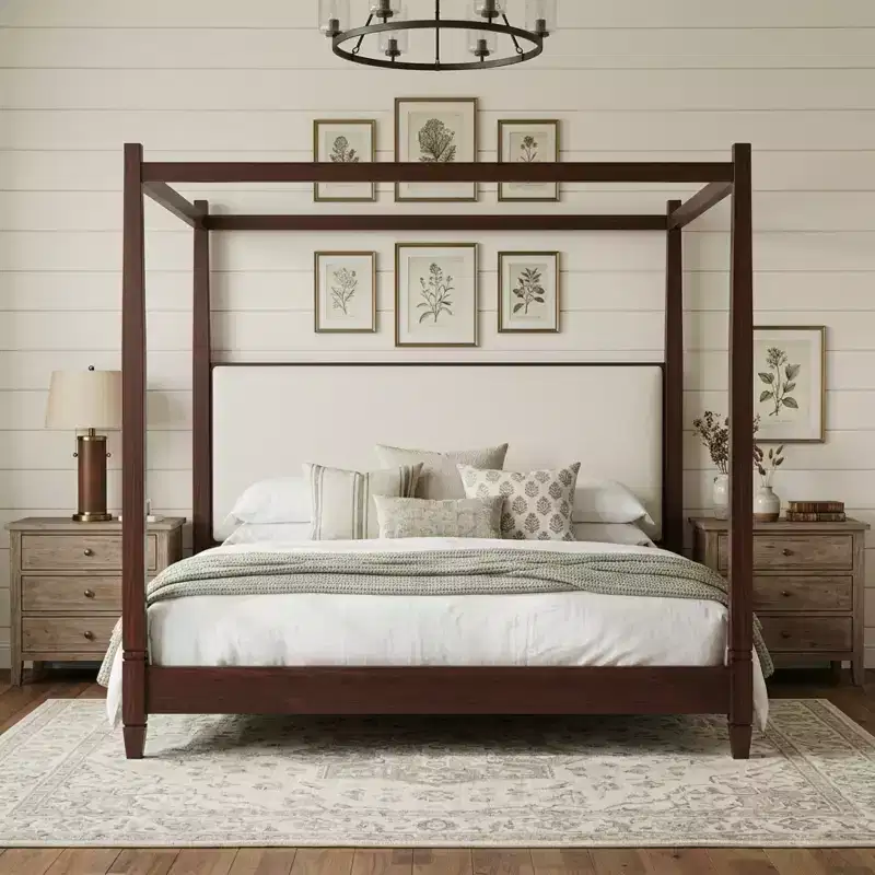 Canopy Platform Bed with Upholstered Headboard