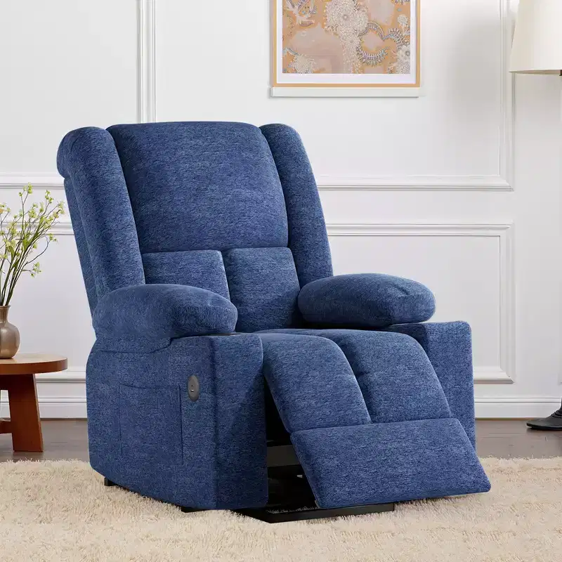 Blue Power Lift Recliner Chair With Massage Heat USB Ports Cup Holders for Senior Comfort