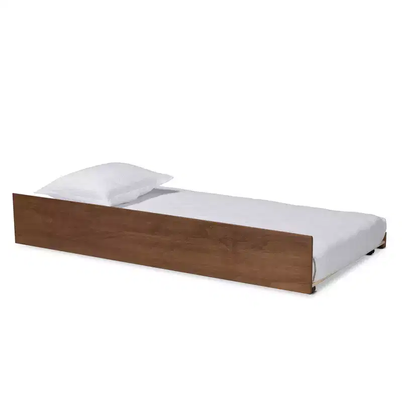 Twin Midori Wood Trundle Bed Walnut - Baxton Studio: Roll-Out Design, Rubberwood & MDF Frame, No Box Spring Needed