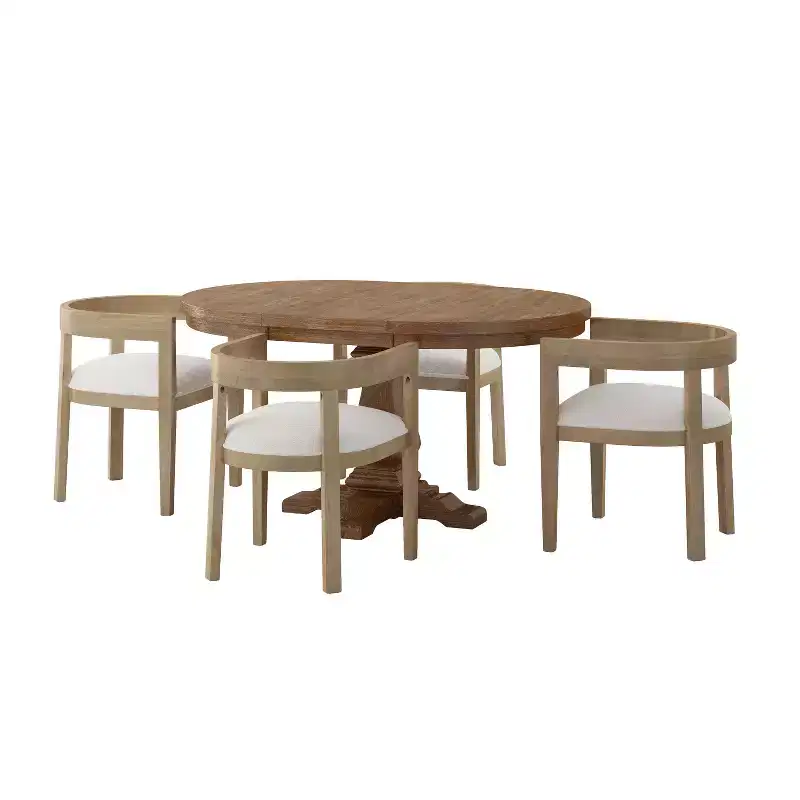 GDFStudio Ladieu Rustic Fabric Upholstered Wood 5 Piece Dining Set