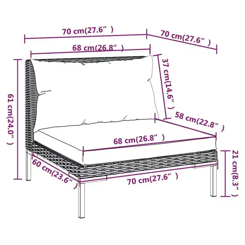 vidaXL Garden Lounge Set Dark Grey Poly Rattan Large Modular
