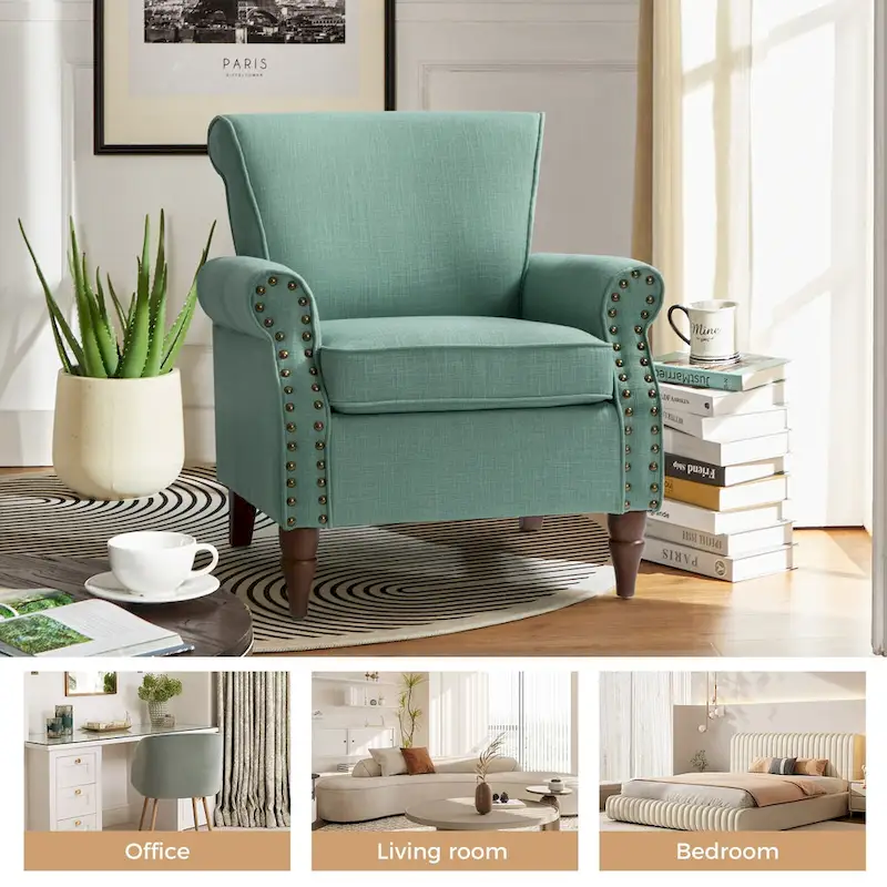 Nyctelius Upholstered Comfy Accent chair with Turned Wooden Legs and Nailhead Trim Set of 2 by HULALA HOME