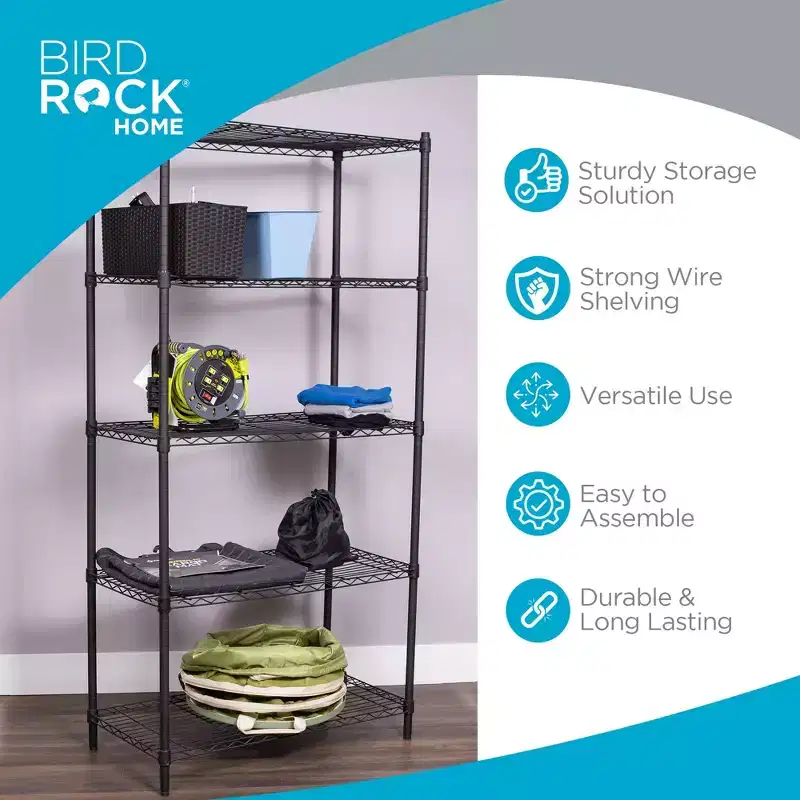 5-Tier Heavy Duty Wire Shelving Unit Flat Black Steel