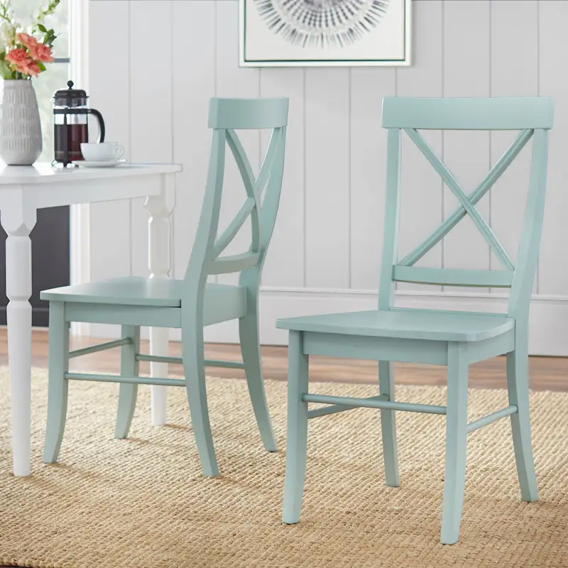 Set of 2 Rubberwood Dining Chairs, X-Back Design, 250 lbs Capacity, Matte Finish