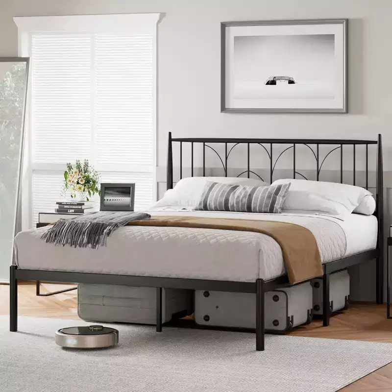 Full Bed Frame, Full Size Platform Bed Frame with Headboard, Heavy Duty Metal Slat Support, Mattress Foundation, Noise Free Design, Easy Installation