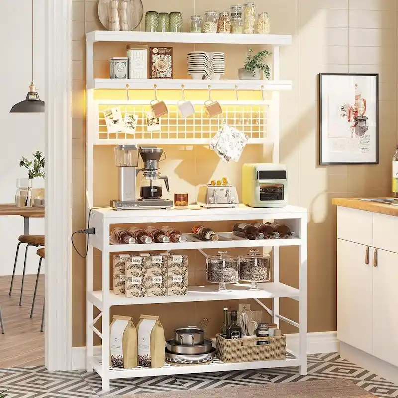 Bakers Rack with Power Outlet 6-Tier Coffee Bar Microwave Stand