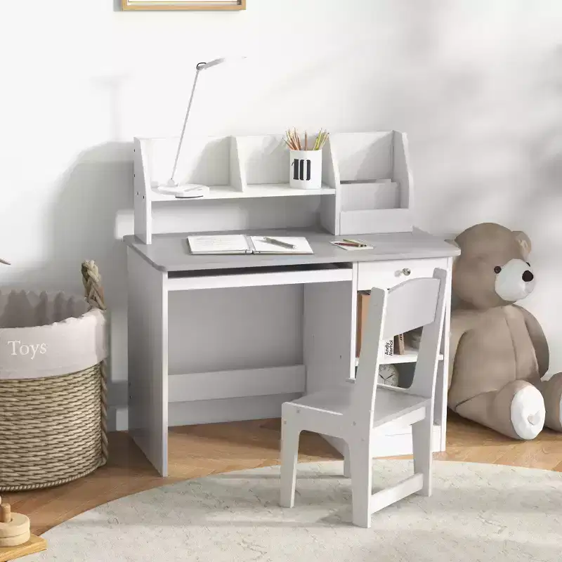 Qaba Kids Desk and Chair Set with Storage, Study Desk with Chair for Children 5-8 Years Old