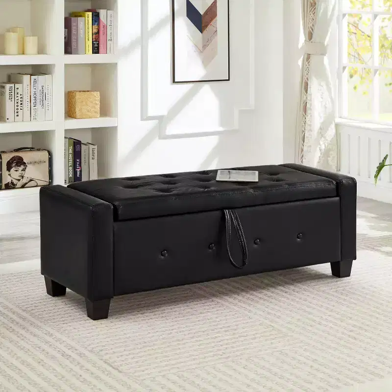 48 Modern PU Leather Storage Bench with Flip-Top, Entryway Bench with Storage for Living Room, Bedroom, or Entryway