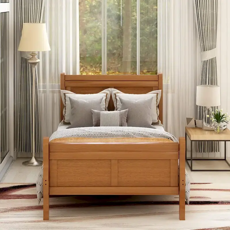 Oak/White/Espresso Twin Platform Bed with Headboard & Footboard
