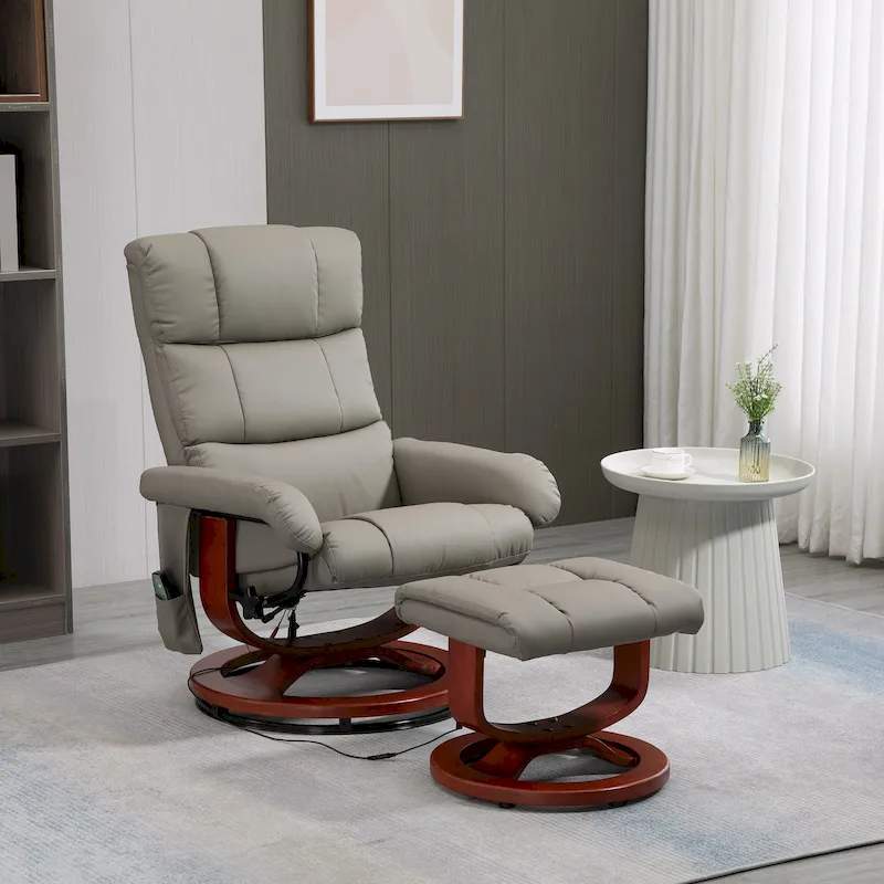 Recliner Chair with Ottoman, Electric Faux Leather Recliner
