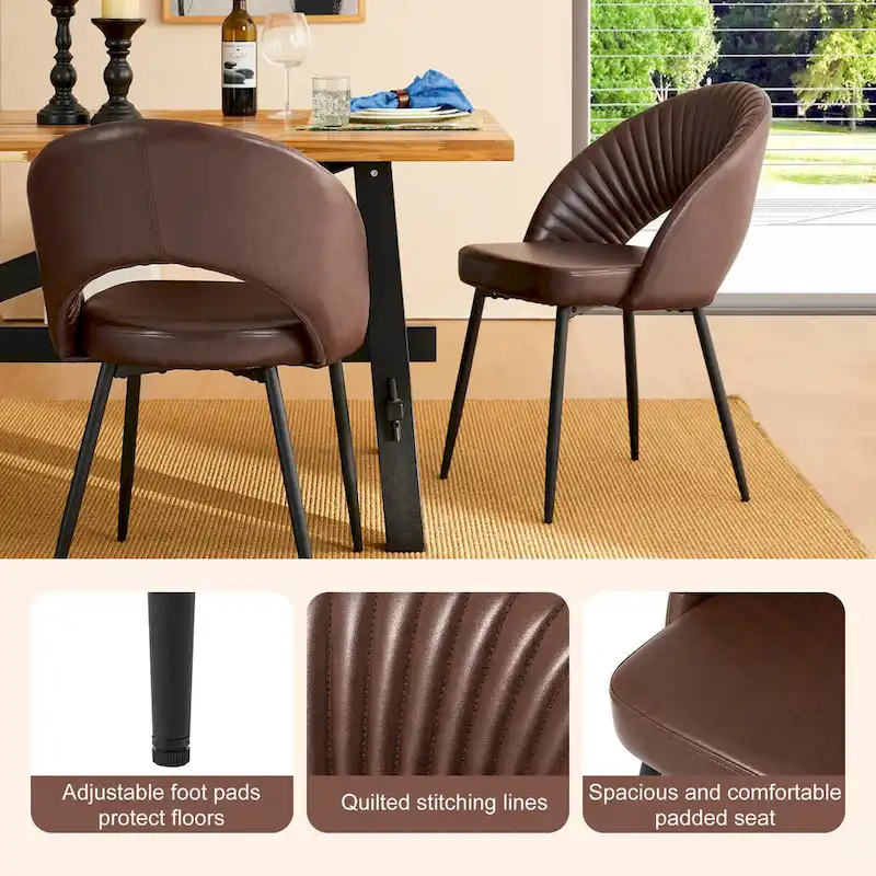 Glitzhome Mid-Century Modern Quilted PU Leather Dining Side Chair with Metal Tapered Legs