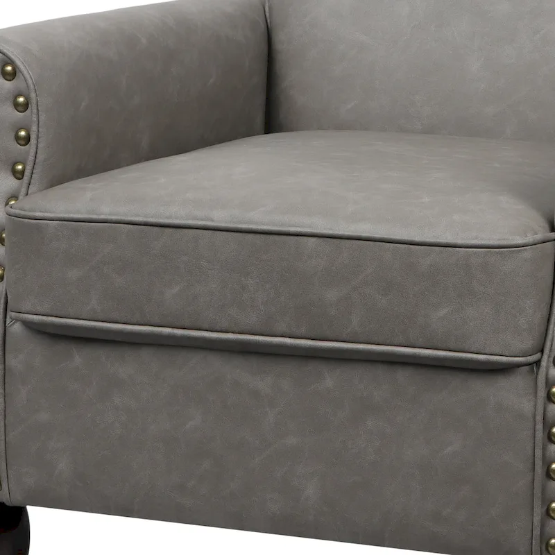 Rolled Armrests PU Accent Chair with Nailhead Trim (Set of 2)