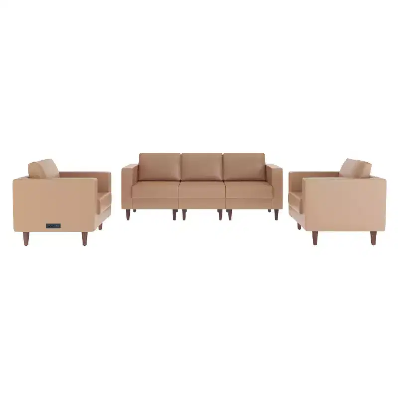 Flash Furniture HERCULES Artemis 3 Piece Upholstered Reception Set, 8 AC Outlets/4 USB/4 USB-C Ports and Wood Walnut Legs with Adjustable Floor Glides