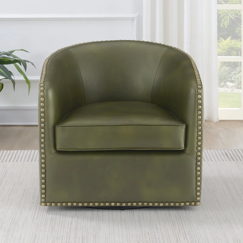 Truman Faux Leather Swivel Arm Chair with Nailhead Trim by Greyson Living