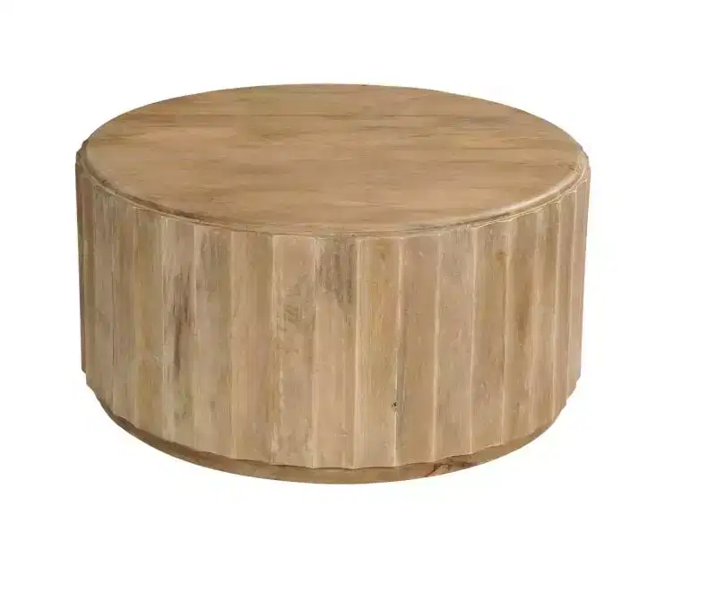 36 Brown Solid Wood Round Drum Coffee Table