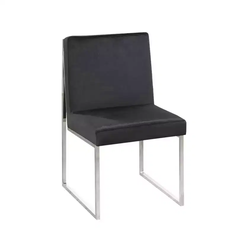 Set of 2 Modern Upholstered Dining Chairs with Chrome Frame, Black