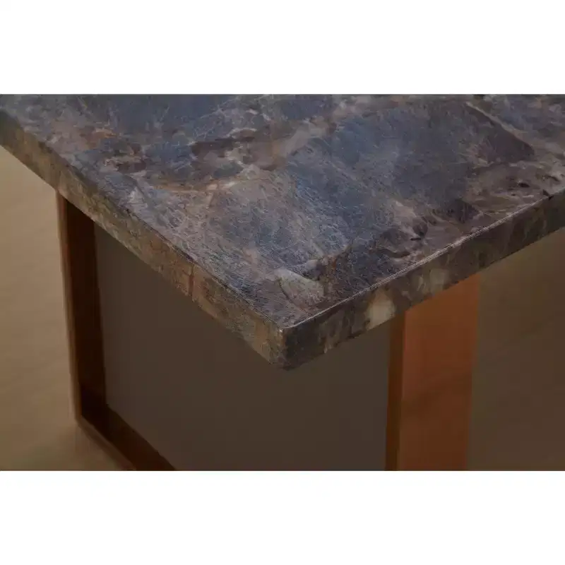 Okak 70.8 Inch Rectangle Dining Table with Faux Marble Tabletop and Stainless Steel Legs Kitchen Table for 6 to 8 for Living Room, Brown