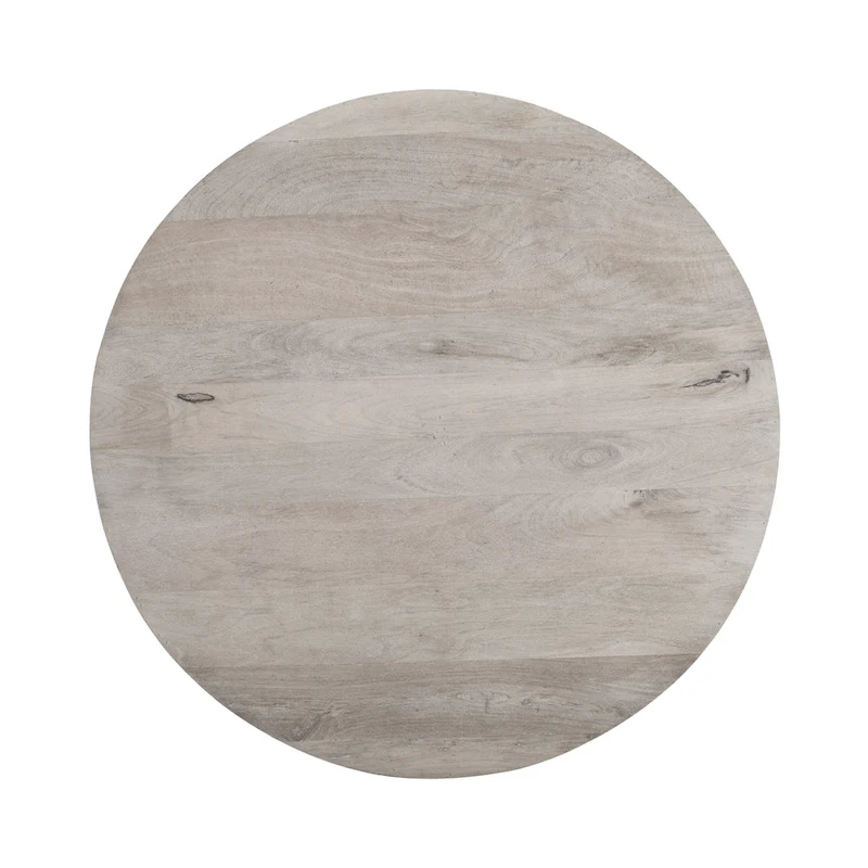 36 Inch Coffee Table, Handcrafted Drum Shape, Washed White Mango Wood