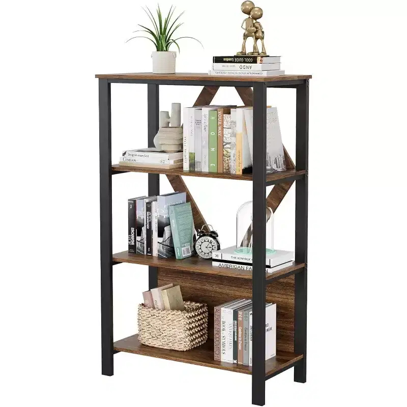 GustoWave Book Shelf - Bookcase with Open Display Shelves Wood and Metal Standing Bookshelf with Storage Rack