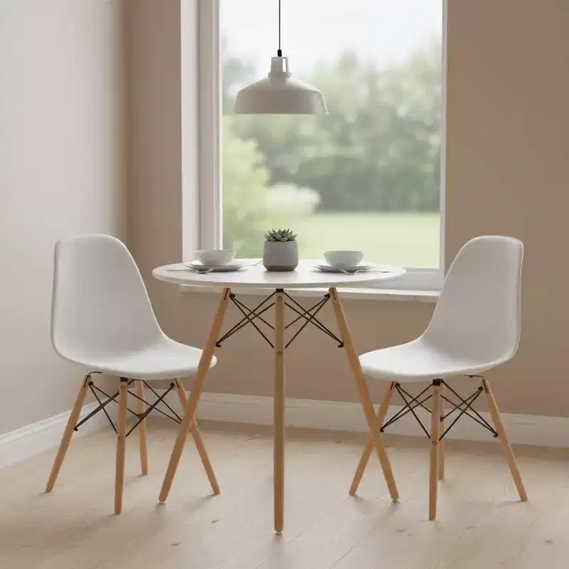 Round Dining Table 31.5 Inch for 2-4 Person, Stylish Circle Table with Wooden Legs for Home Kitchen, Cafés, Leisure Rooms, White