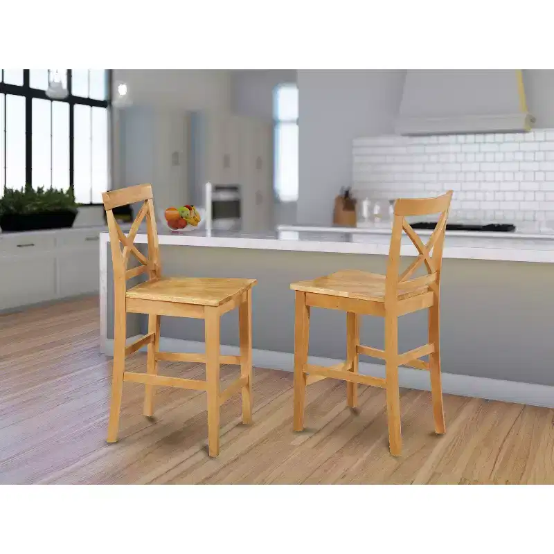 41.5 in.H Brown Finish High Back Wooden Counter Barstool, Set of 2