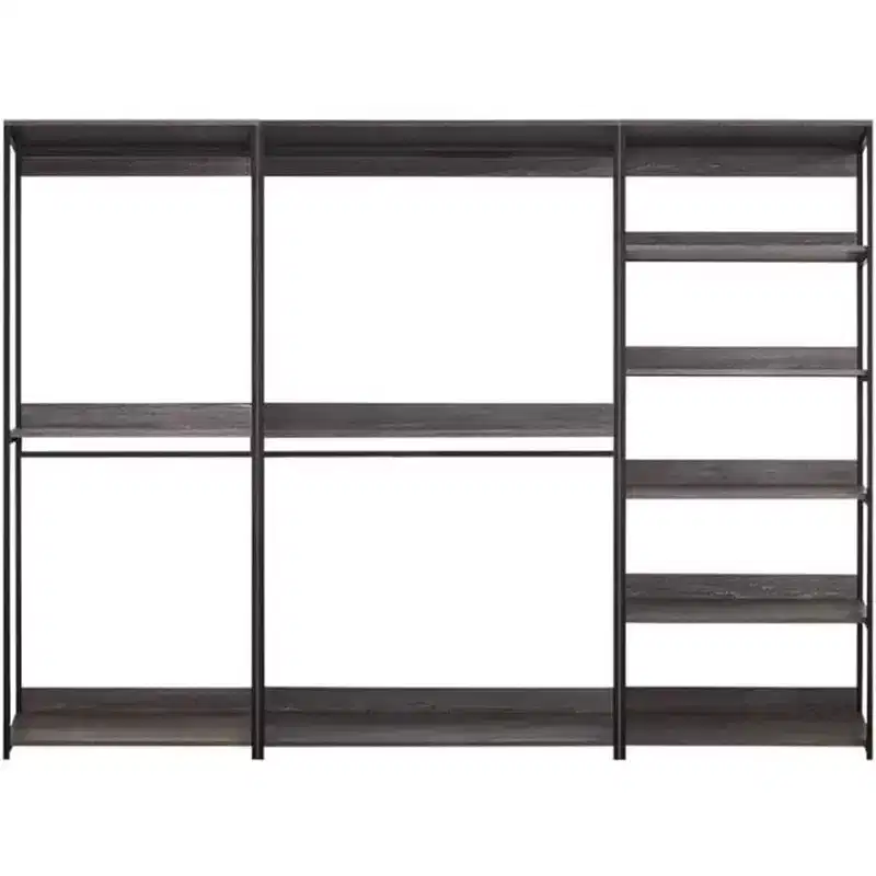 HomeStock 77.7 in.H x 111 in.W Black Wood Composite Closet System for Universal Storage with Storage Bins