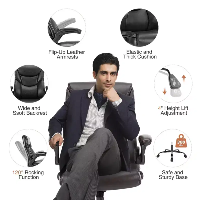 Ergonomic Office Chair with Adjustable Flip-up Armrest, Lumbar Support and Metal Base, Swivel Chair for Home, Office