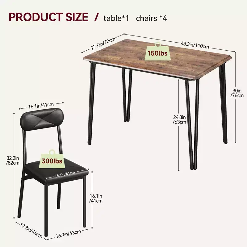 5 Piece Dining Table Set for 4, Kitchen Table and Chairs for 4, Modern Dining Room Table Set, Dinner Table Set for 4