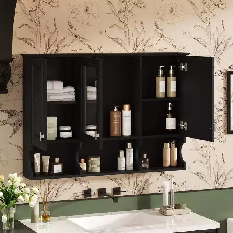 41 Inch Bathroom Wall Cabinet, Wall Mounted Medicine Cabinet with Mirror Doors & Adjustable Shelves, Floating Storage Cabinet for Bathroom