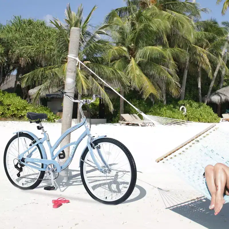 NAYSAYE Bicycle 7 Speed 26 Inch Beach Cruiser Bike Steel Frame for Women for Comfortable Rides, Light Blue, 69.96*28.32*43.2