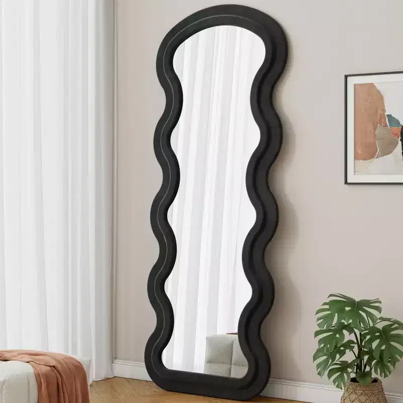 Modern Full Length Mirror, Flannel Vanity Mirror with Wooden Frame