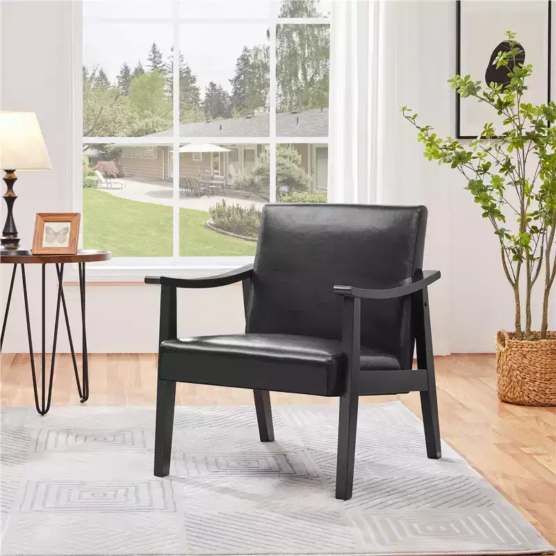 Yaheetech Set of 2 Mid-Century Modern Faux Leather Armchairs with Solid Wood Legs for Living Room, Bedroom, Guestroom