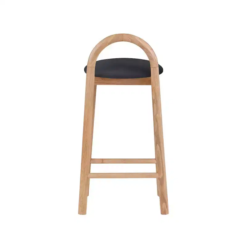 Black Vegan Leather Counter Stool, Natural Wood Frame