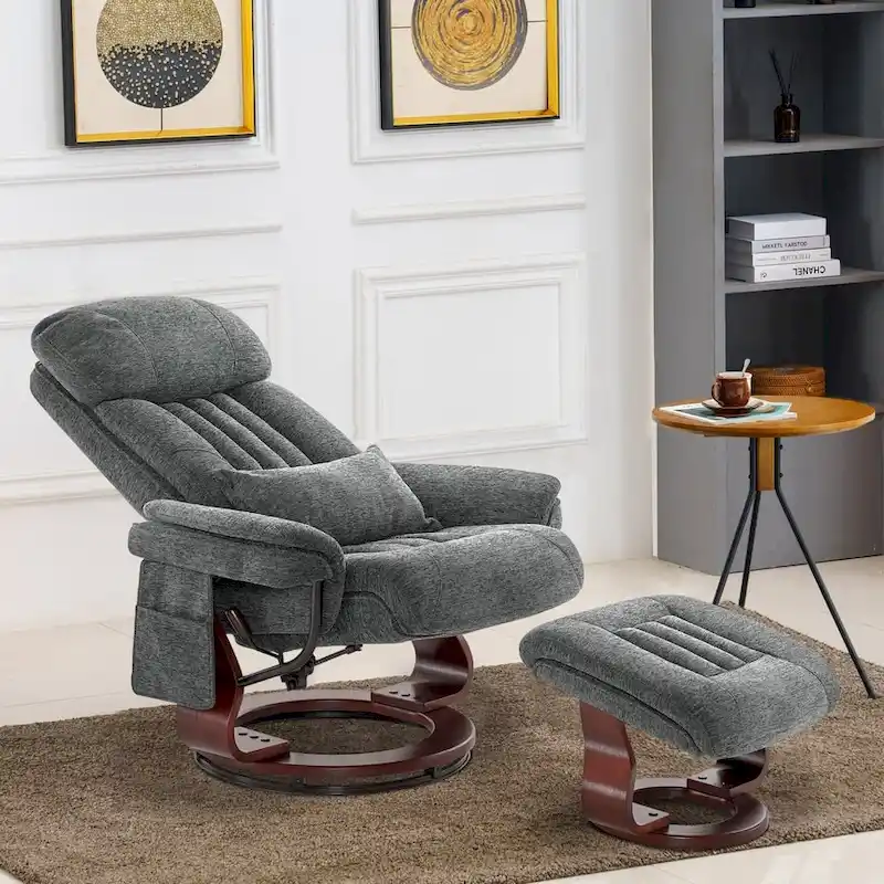 MCombo Swivel Recliner with Ottoman, Leisure Office Chair, Ergonomic Lounge chair, Chenille Fabric 4687