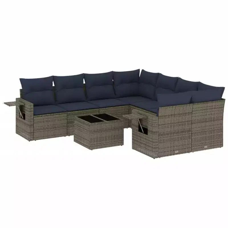 vidaXL 9 Piece Garden Sofa Set with Cushions Poly Rattan