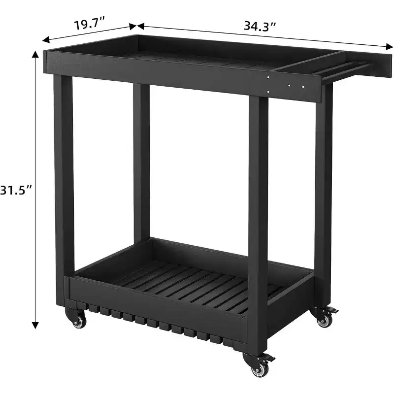 Utility Service Cart with Wheels and Lipped Shelves, 2-Shelf Outdoor Prep Cart for Home, Office, Patio Grilling, Backyard BBQ, 500lbs Capacity